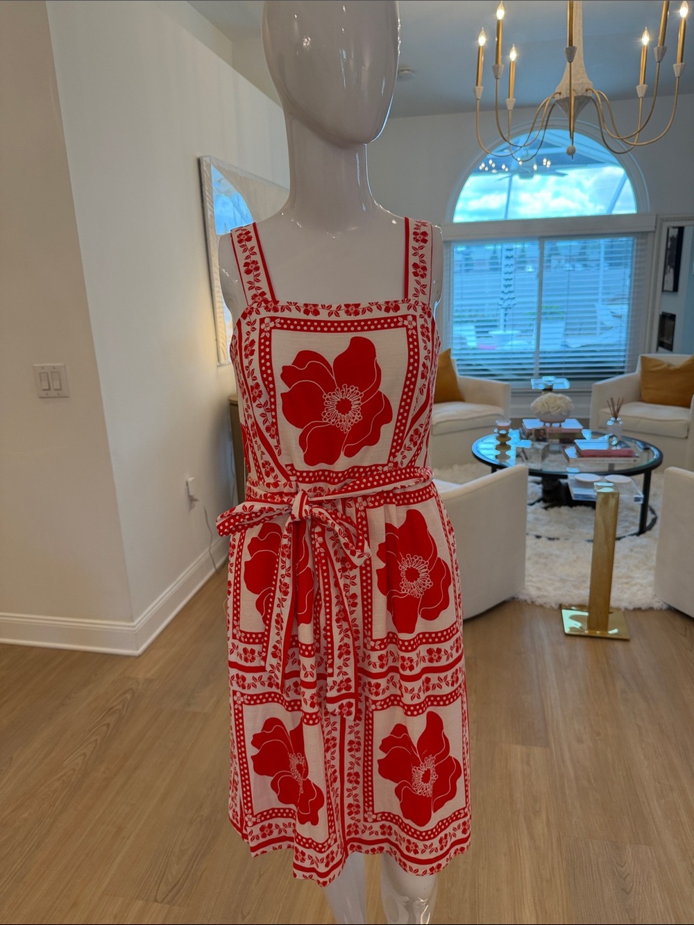 Red Floral Sundress with Tie Waist